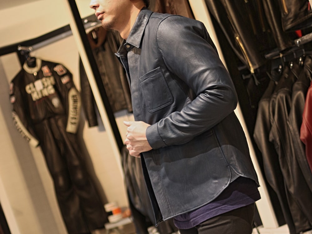 LEATHER SHIRT-STD BLACK&NAVY
