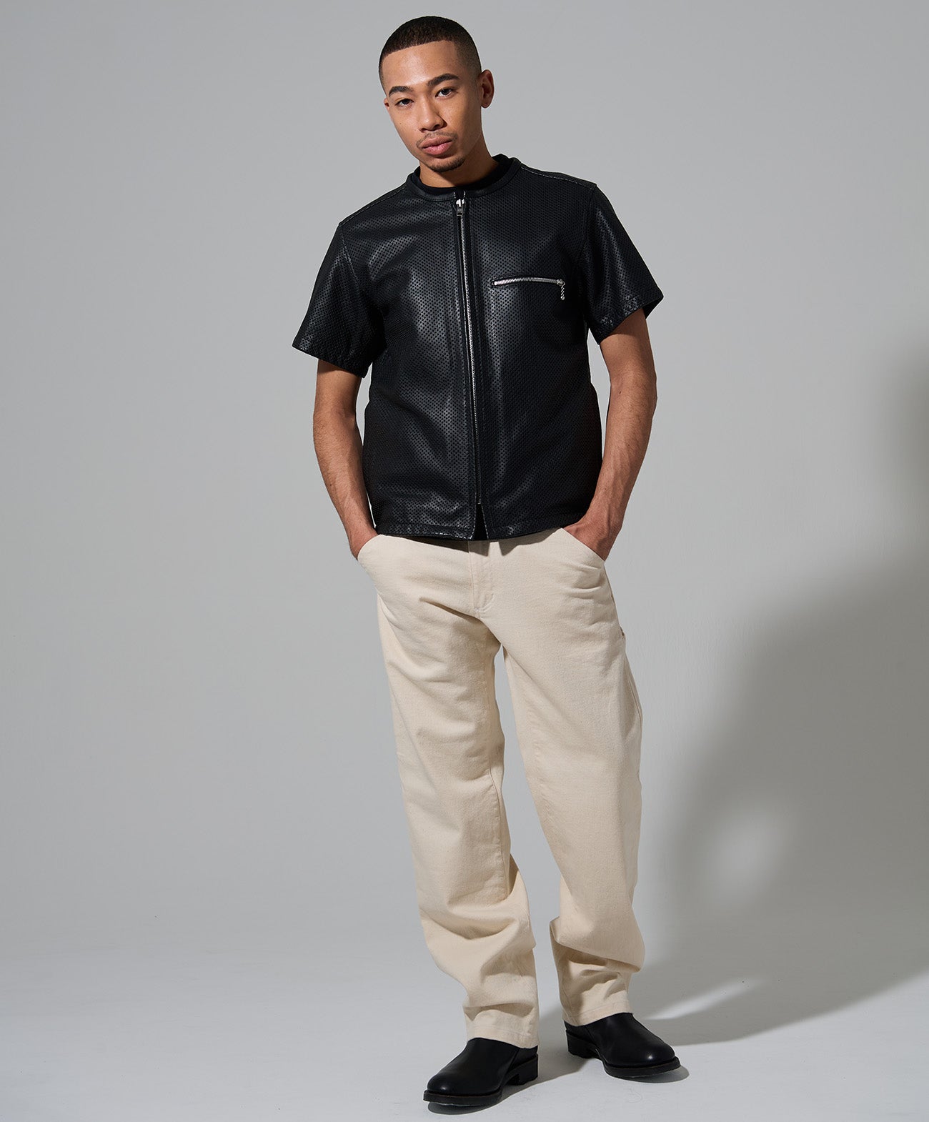 PL-LEATHER TEE / ブラック