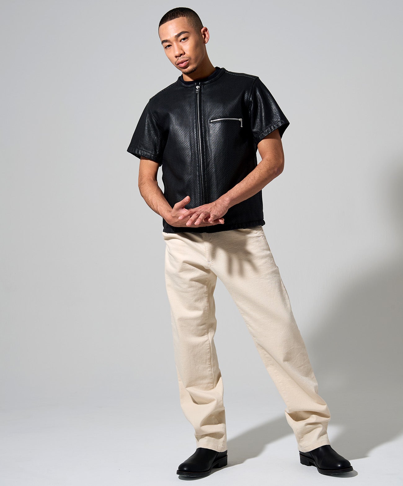 PL-LEATHER TEE / ブラック