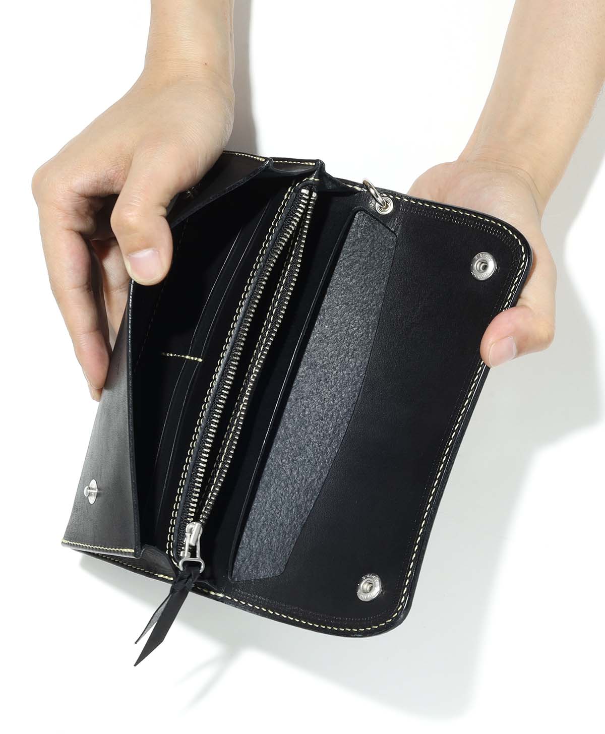 FLAP LONG WALLET / ブラック/シルバー