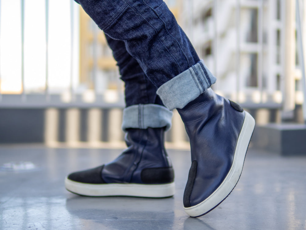 Leather High Sneaker -Navy