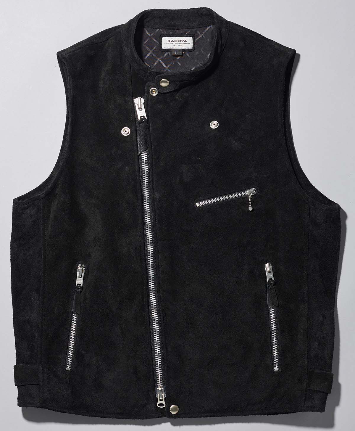 LEATHER RIDERS VEST / スウェードブラック