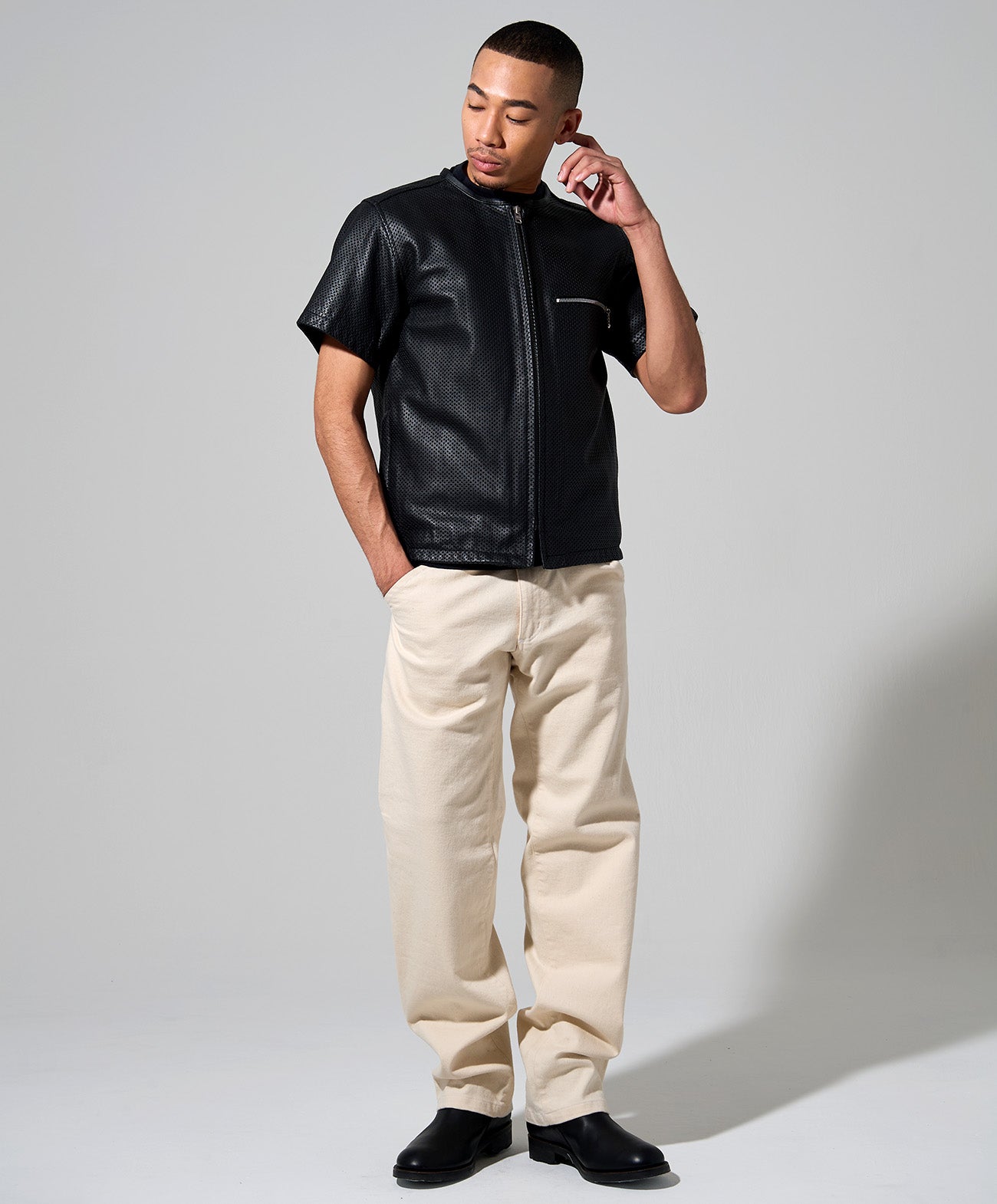 PL-LEATHER TEE / ブラック