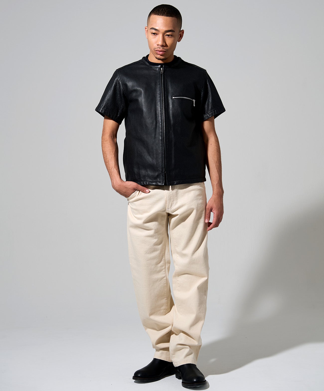 PL-LEATHER TEE / ブラック