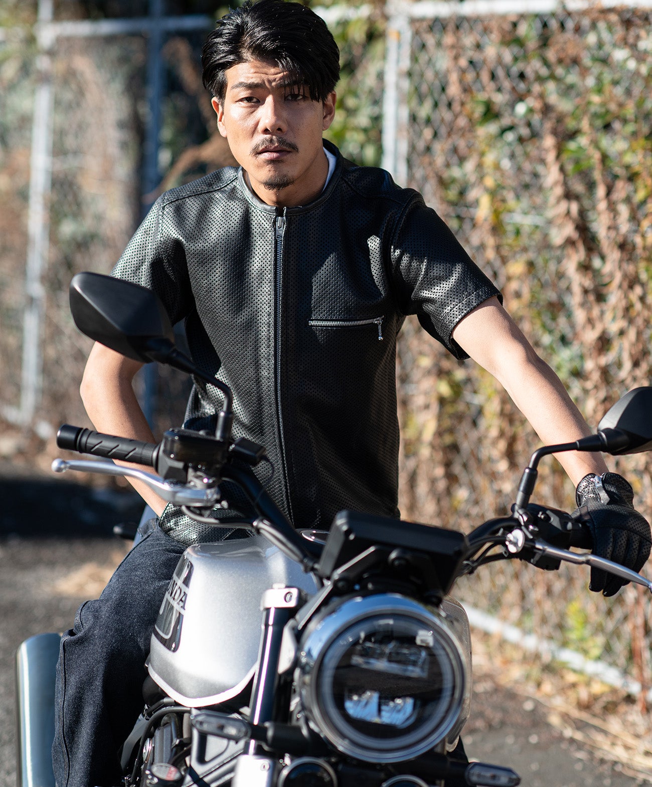 KADOYA カドヤ パンチングレザージャケット Tシャツ ブラック M PL-LEATHER TEE｜KADOYA｜パンチングレザー 半袖ジャケット