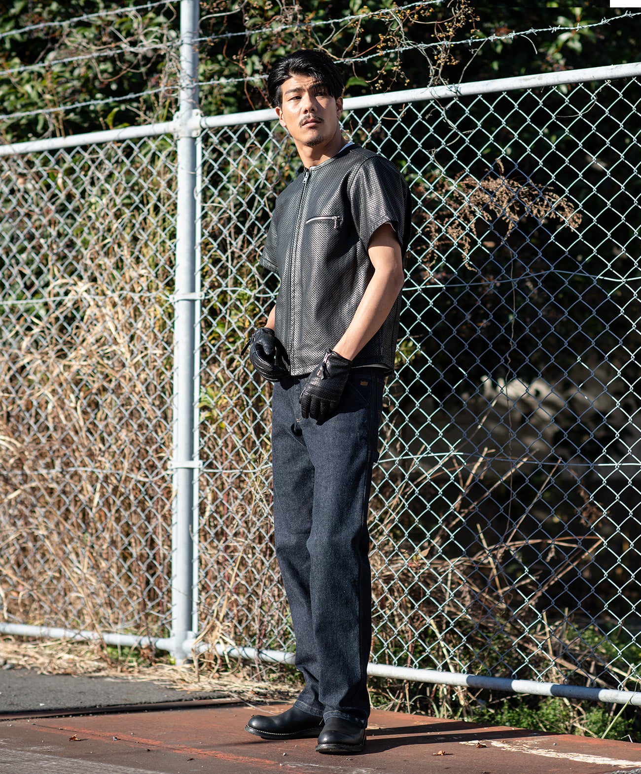PL-LEATHER TEE｜KADOYA｜パンチングレザー 半袖ジャケット