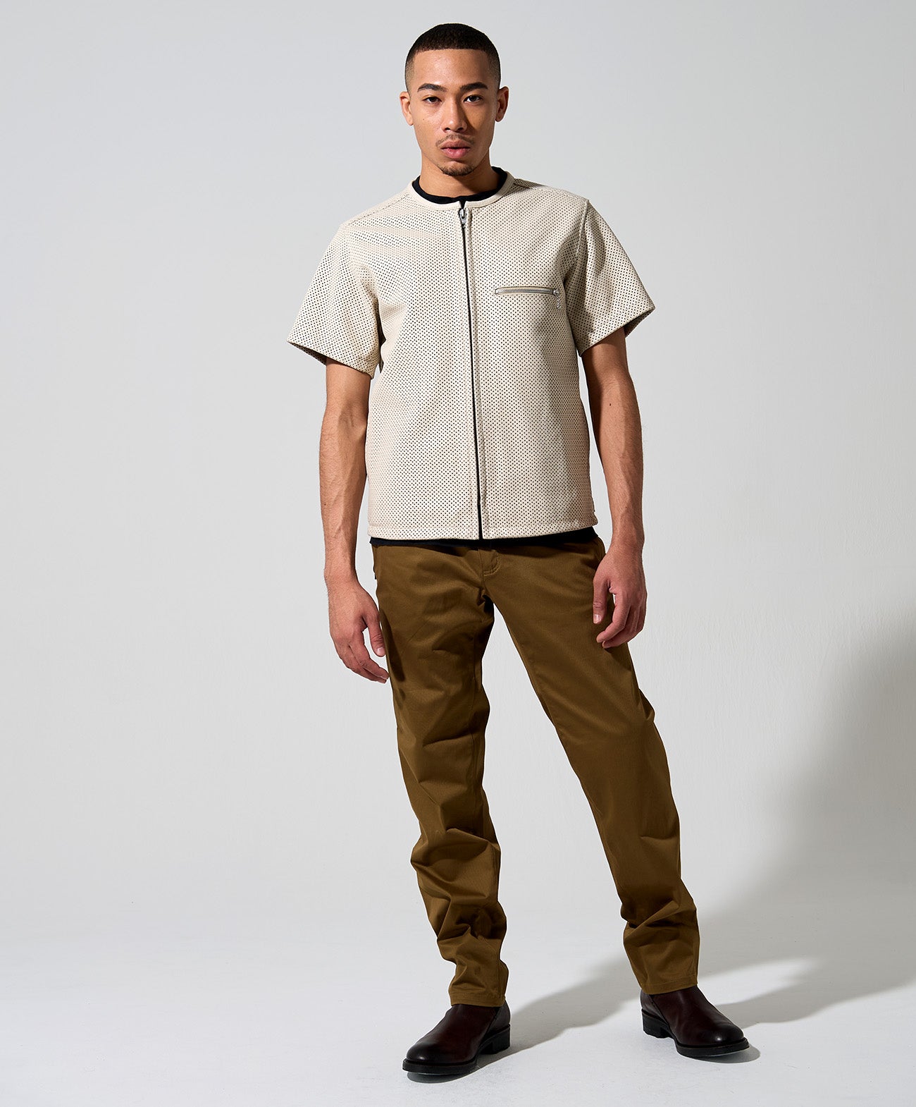 KADOYA(カドヤ)　パンチングレザージャケット　半袖　アイボリー　Mサイズ PL-LEATHER TEE｜KADOYA｜パンチングレザー 半袖ジャケット