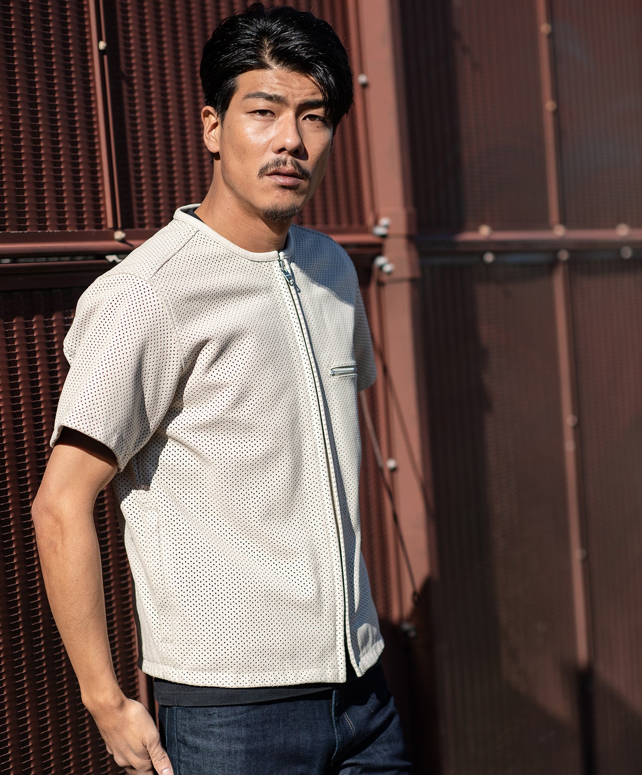 PL-LEATHER TEE｜パンチングレザー 半袖ジャケット｜KADOYA