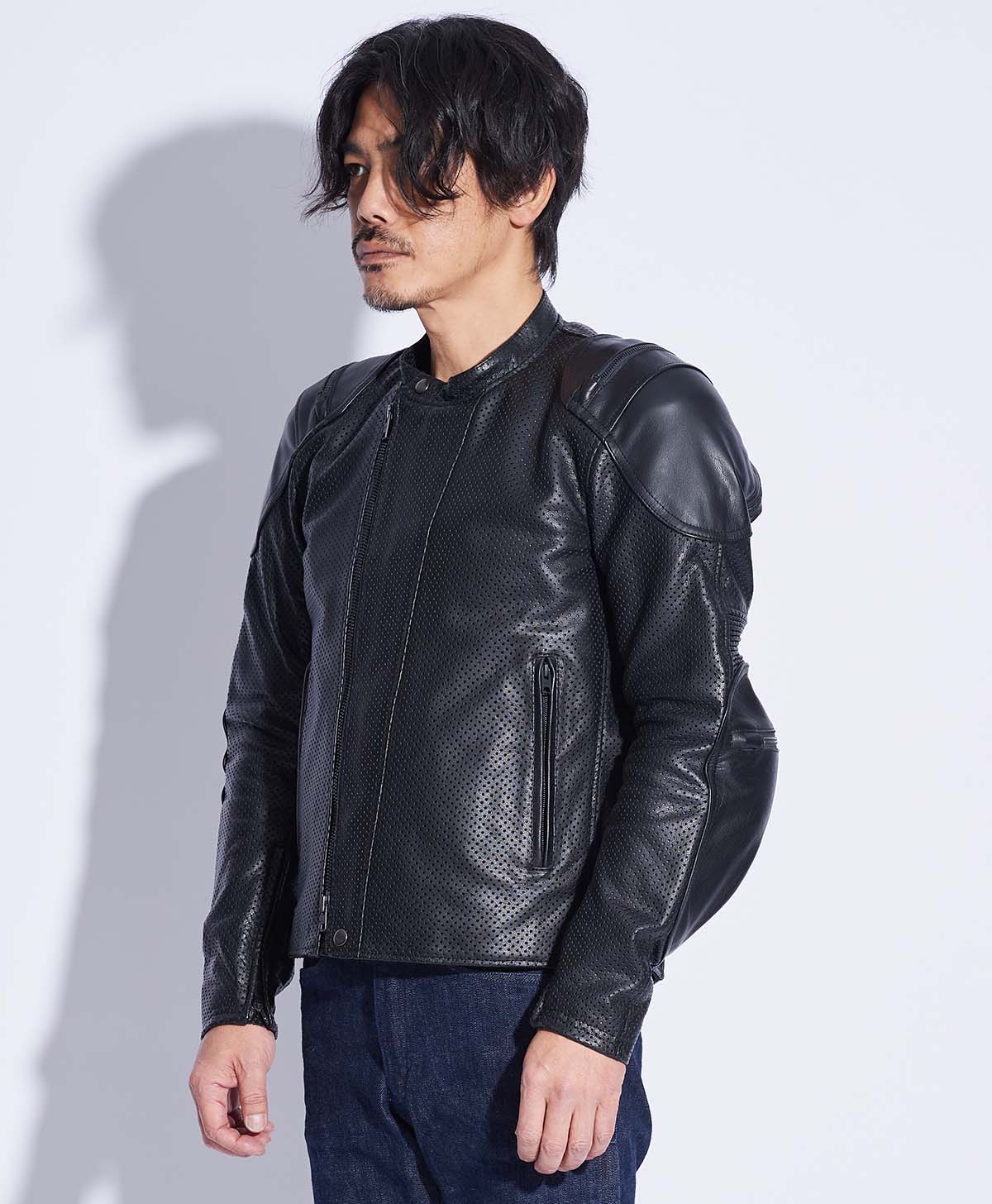 BRAWLER JAC-PL / ブラック｜KADOYA｜春夏ライダース パンチングレザー